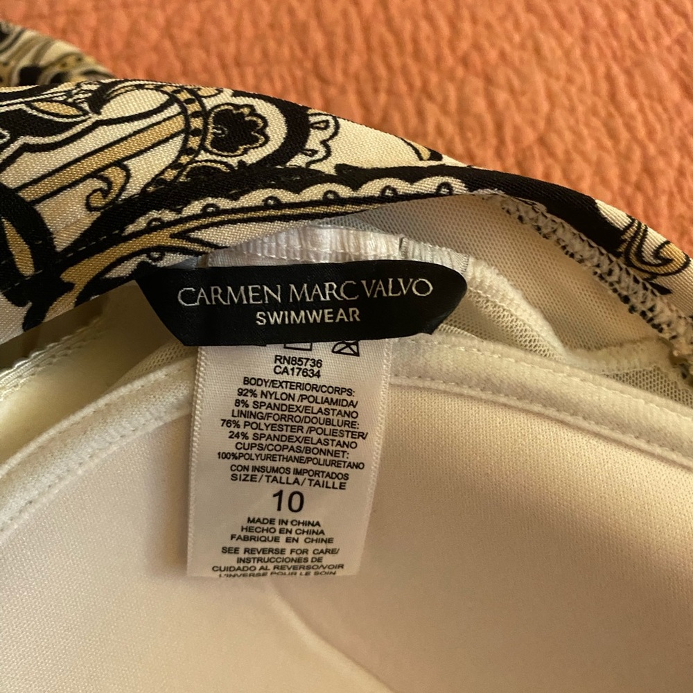 Carmen Marc Valvo strapless swimsuit. paisley with black rhinestones siz… - Picture 3 of 8